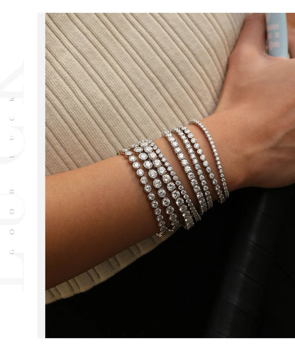 D VVS1 Round Moissanite Tennis Bracelet 3mm/4mm/5mm 925 Sterling Silver Tennis Stackable Bracelets for Women Men Jewelry