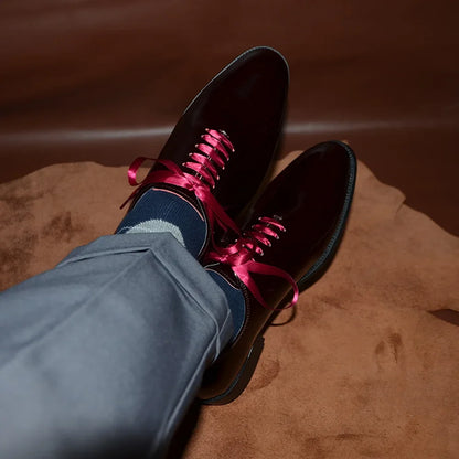 Luxury Men's Dress Shoes Burgundy Smooth Patent Leather Italian Whole Cut Plain Toe Oxford Lace-Up Wedding Party Formal Shoes