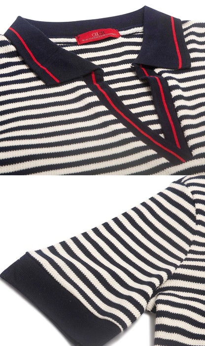 Women's T-shirt New Knitted Simple Stripe V-neck Women's Top