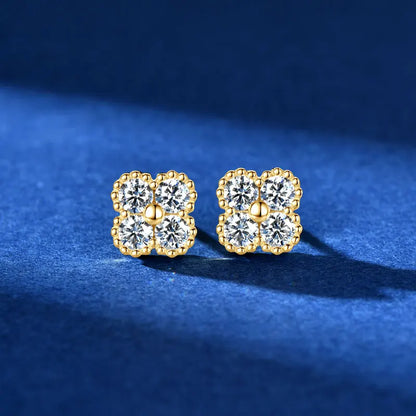 18k Gold Plated 925 Silver 3mm Moissanite Necklace Earrings Bracelet Sets 3 In 1 Clover Flower Charm Jewelry Set for Women Gift