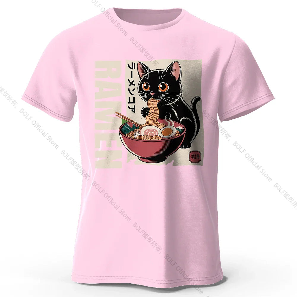 Men's Ramen Printed T-Shirt 100% Cotton Oversized Japanese Graphic Tees for Women Summer Tops Noodle Streetwear