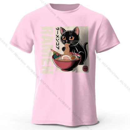 Men's Ramen Printed T-Shirt 100% Cotton Oversized Japanese Graphic Tees for Women Summer Tops Noodle Streetwear