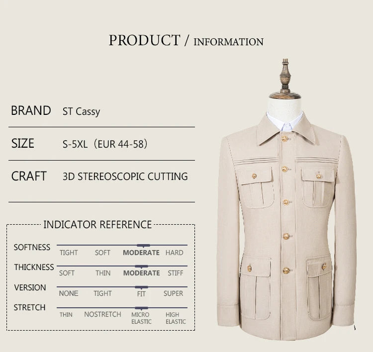 Slim fitting Men's Suit thin version Classic Fit Single Breasted Multiple pockets Solid Color Casual Business