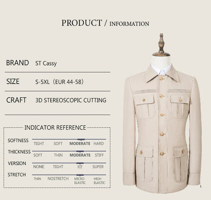 Slim fitting Men's Suit thin version Classic Fit Single Breasted Multiple pockets Solid Color Casual Business