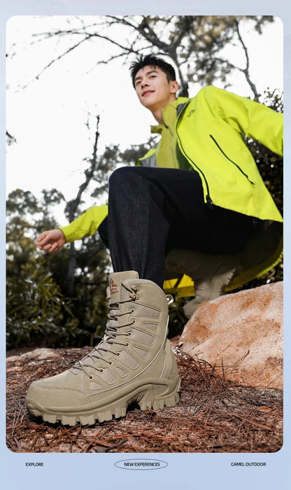 New Men's Boots Fashion Outdoor Men Hiking Boots High Top Breathable Men Desert Combat Ankle Boots Non-slip Motorcycle Boots
