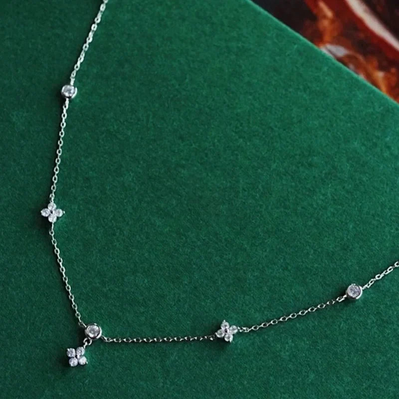 Dainty Lucky Leaf Necklace for Women 925 Sterling Silver Trendy 14K Gold Plating Cute White CZ Flowers Pendant Choker Necklaces