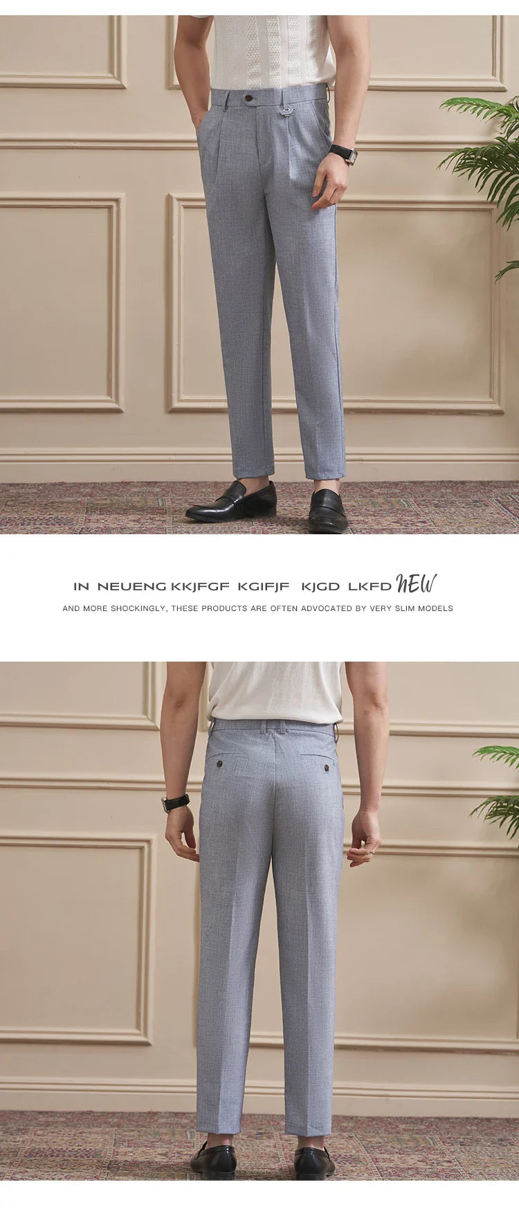 Men's High-Quality Woven Suit Trousers Slim Fit Formal Trousers, Classic Solid Color Trousers