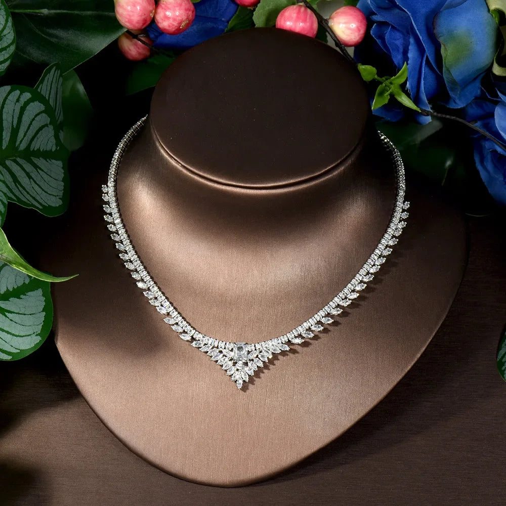 4 Pcs Luxury Elegant Ladies Zirconia Jewellery Set Necklace Earrings Bracelet Dress Accessories Party Wedding Evening Gift M-325