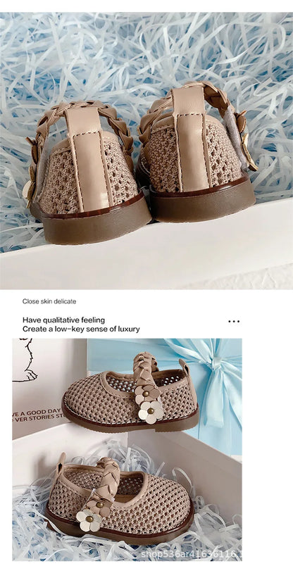 Girls Walking Shoes Lace Mesh Bows Kids Princess Shoes Non-slip Shiny Sequins 2025 New Children Flat Shoes Soft Sole Non-slip