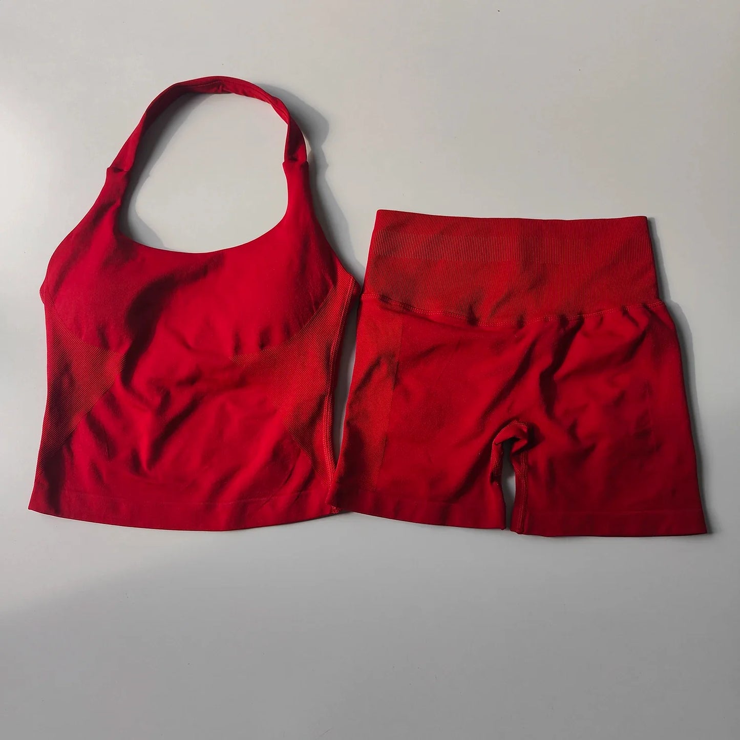 Sexy Halter Neck Beautiful Back High Waist Peach Sports Bras Shorts Suit Pilates Gathering Yoga Vest Training Fitness Bra Sets