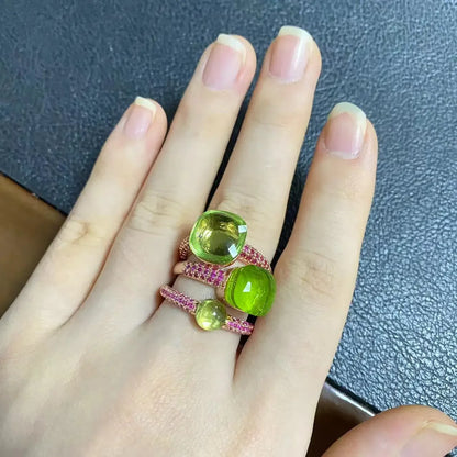 Conjunto de 3 anéis empilháveis ​​Nudo para mulheres, conjunto com cores mistas, cristais tipo bala incrustados, zircônia, ametista, topázio azul, joia redonda, presente