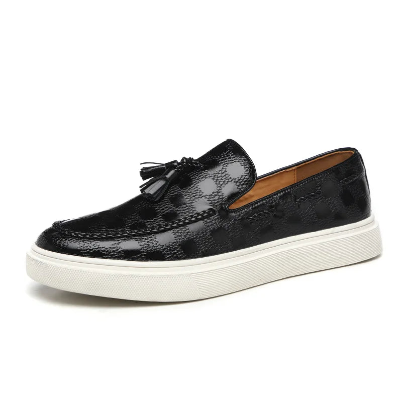 Fashion Men's Casual Shoes Snakeskin Grain Leather Men Retro British Style Loafers Monk Shoes Mens Slip-on Outdoor Driving Flats