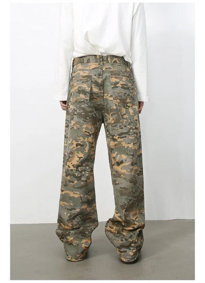 Tide Camouflage Jeans Men's Ins Loose Straight Wide Leg Casual Denim Pants Loose Male Trousers 12C2036