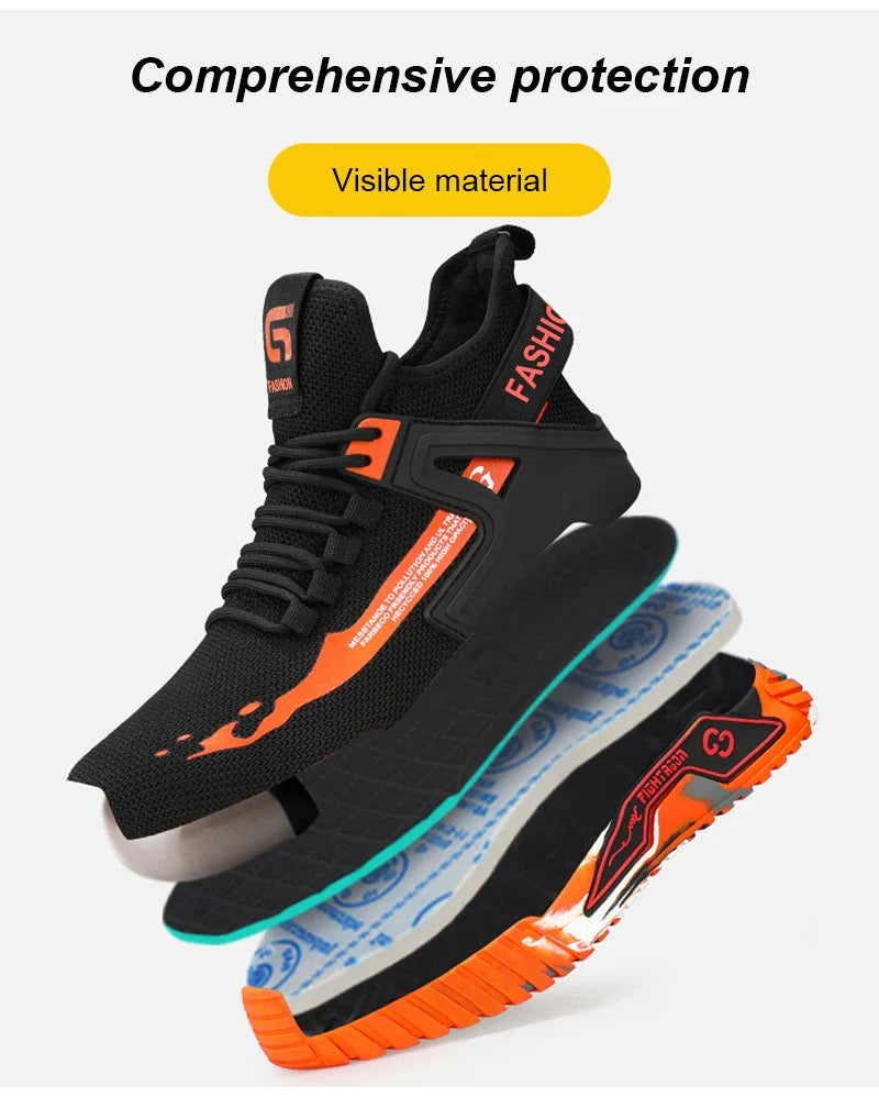 High Top Safety Protective Shoes Steel Toe Safety Shoes Men Anti-Smash Anti-Puncture Work Shoes Men Work Safety Boots fashion