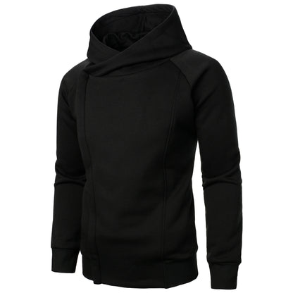 Moletom masculino outono inverno de cor sólida com capuz e zíper lateral manga longa