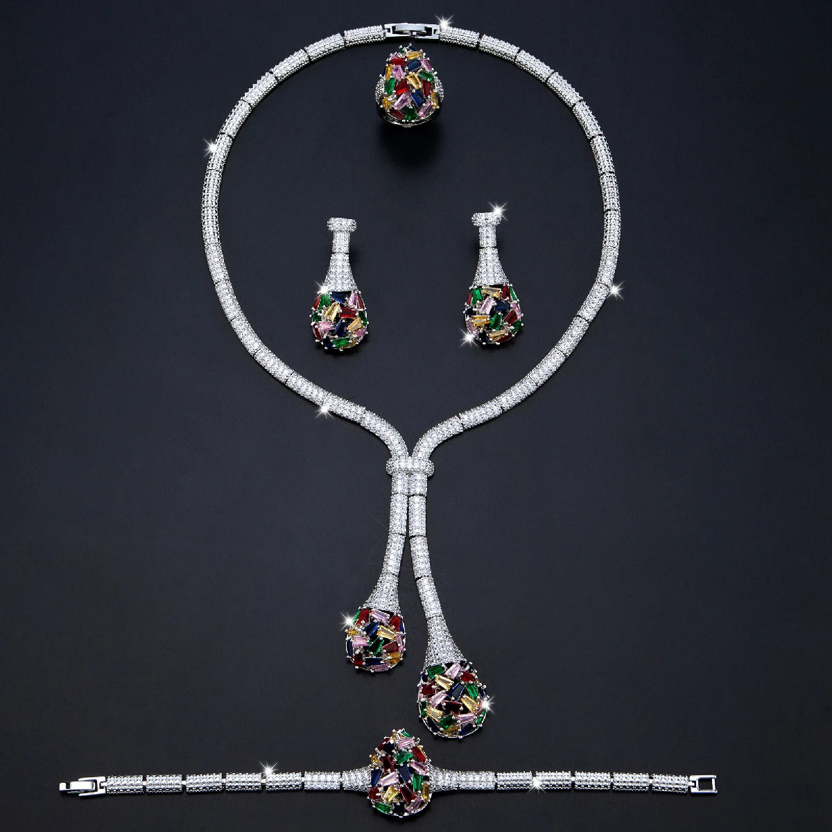 Luxury Bridal Jewelry Set Nigeria Design Cubic Zirconia Large Necklace Earrings Women's Wedding Accessory
