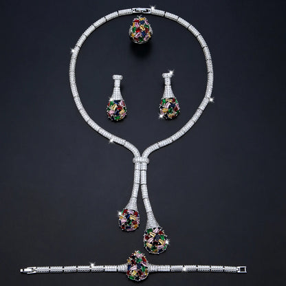 Luxury Bridal Jewelry Set Nigeria Design Cubic Zirconia Large Necklace Earrings Women's Wedding Accessory