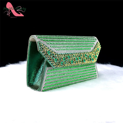 Italian Women Shoes Matching Bag Set in Green Color 7 CM Comfortable Heels with Plaform Elegant Peep Toe Sandals