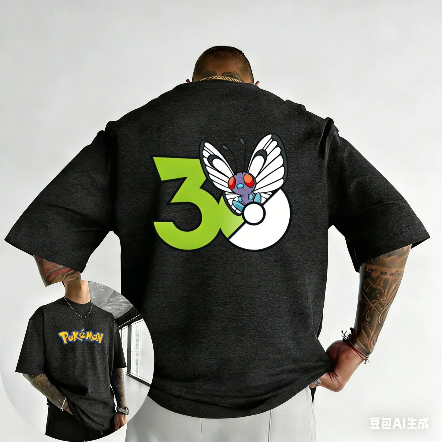30th Anniversary Butterfree Printed T-shirt Summer Men's and Women's Loose Casual Hip Hop Trendy Short Sleeve Top