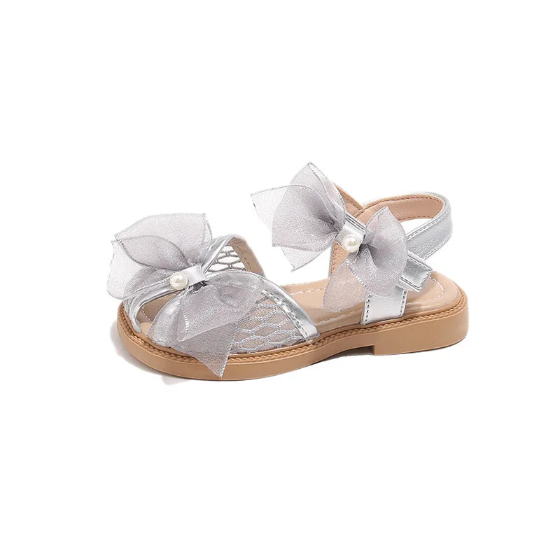 2025 Mesh Peep-toe Princess Shoes Girls Sandals with Tulle Butterfly-knot Summer Evening Wedding Party Bridesmaid Sandals I05292