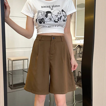 Large Size Women Summer Casual Suit Shorts Lady Comfortable Office Work Wide Leg Short Pants Female Daily Baggy Versatile Pants