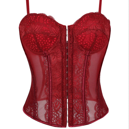 Lace-trimmed top sheer sensual padded corset corset halter top for women