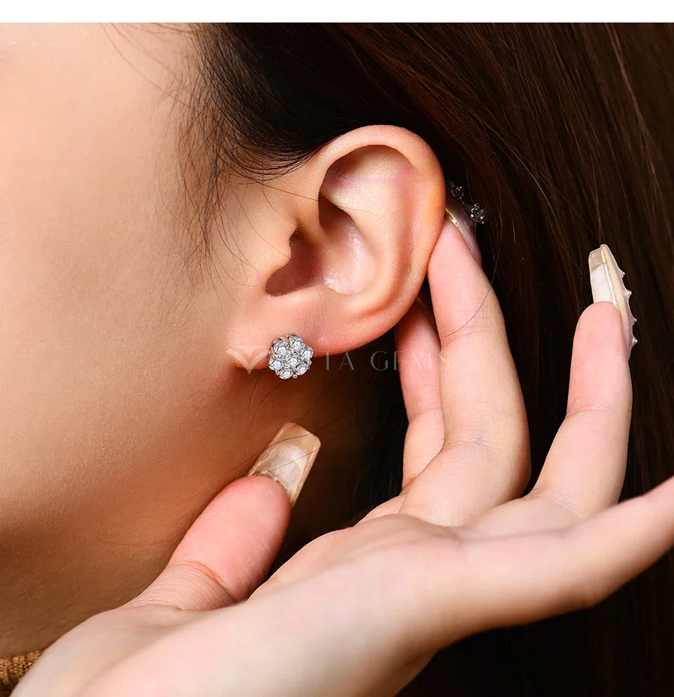 Round Cut 2.5mm 3.0mm Moissanite Diamond Earring Flower shape D VVS1 Color 925 Silver Pure 10k 14k Au750 Gold for Women
