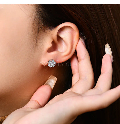 Round Cut 2.5mm 3.0mm Moissanite Diamond Earring Flower shape D VVS1 Color 925 Silver Pure 10k 14k Au750 Gold for Women