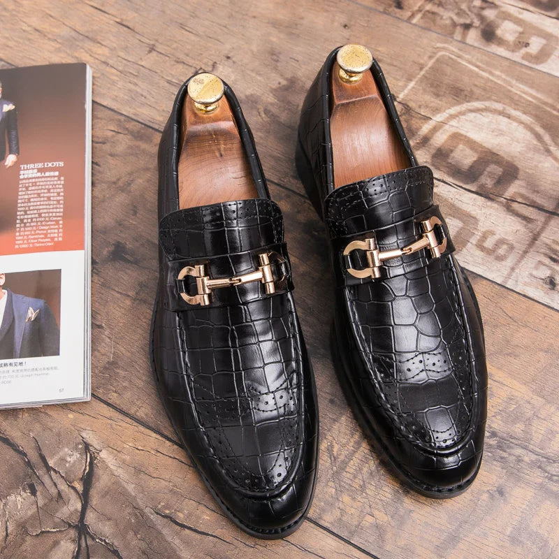 Men’s cowhide leather dress shoes breathable soft sole business casual pointed toe brown