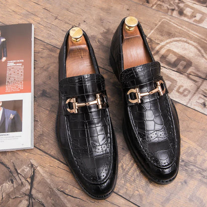 Men’s cowhide leather dress shoes breathable soft sole business casual pointed toe brown