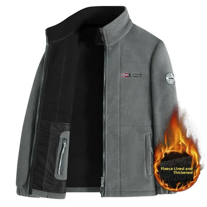 Thickened Fleece Lined Double-sided Fluffy Jacket Men's Autumn Winter Business Casual Outdoor Stand Collar Warmth Zipper Closure