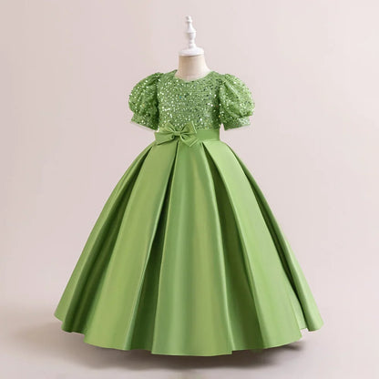 Summer Sequin Bridesmaids Party Girl Dress Elegant Bow Wedding Princess Prom Kids Dress For Girls Gala Birthday Evening Costumes