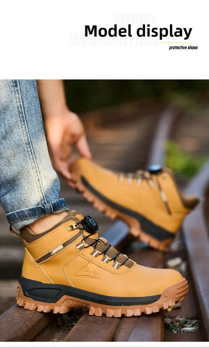 Brown Waterproof Safety Boots Men Indestructible Steel Toe Work Boots Anti-smash Stab-resistant High-top Knob Adjustable