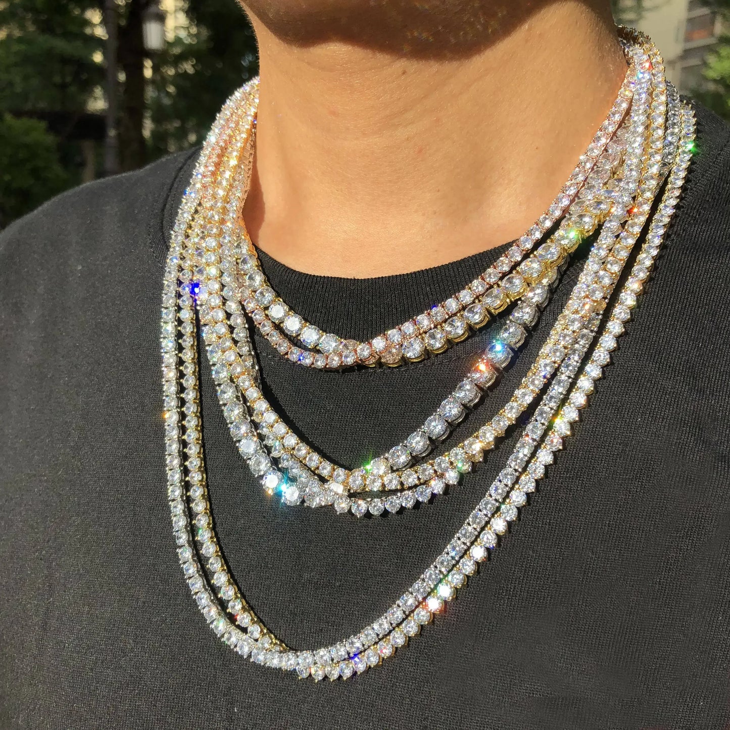 Hip Hop Unisex Moissanite Tennis Chain Original 925 Sterling Silver Moissanite Bracelet Necklace For Women Men Wedding Jewelry