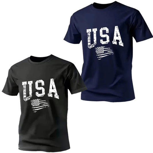 2 Pack Men's USA Flag Print T-Shirts Casual Short Sleeve Crew Neck  Tees Fashion Streetwear Tops for Summer