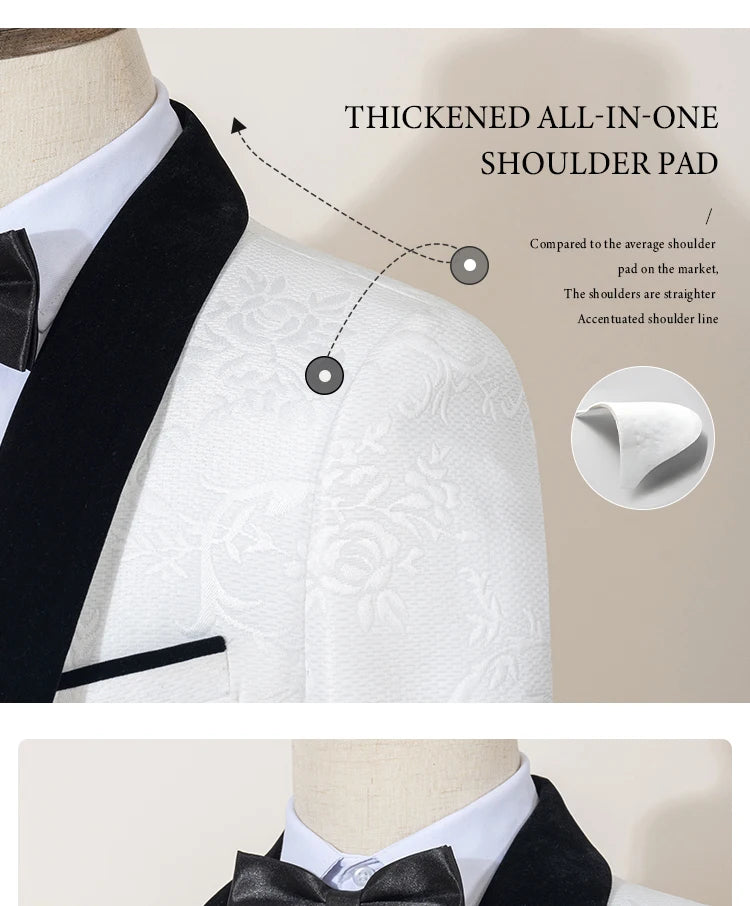 High Quality white party outfit for man luxury Retro carving Slim Fit Tuxedo Prom Suit Fashion Male Groom Wedding