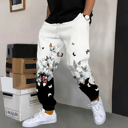 Men's Sweatpants Retro 3D Square Printed Sweatpants Men's Loose Pocket Drawstring Sweatpants Winter Thick Warm Sweatpants