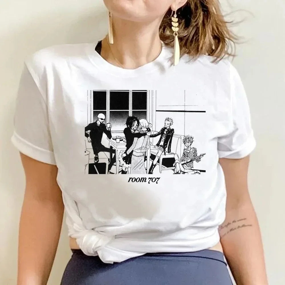 Anime T-shirt Cartoon Print Unisex Tops Black Stones Streetwear Sweatshirt Men Women Tees Female Streetwear