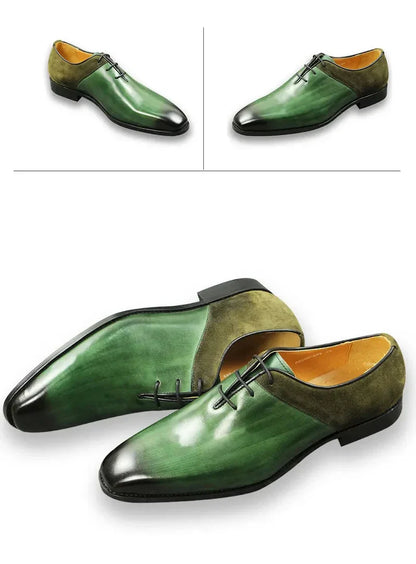Green Classic Men Shoes  Leather Formal Casual Wedding Party Lace Up Oxfords Big Size Suede and Split Leather Footwear For Males