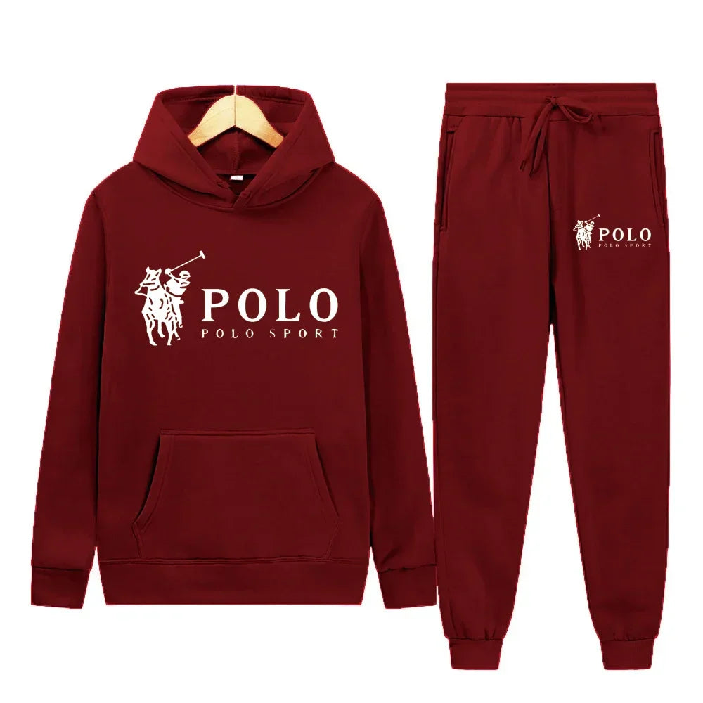 Winter and autumn fleece thickened hooded pullover sweater jacket for men, casual sports outfit, two-piece set for men