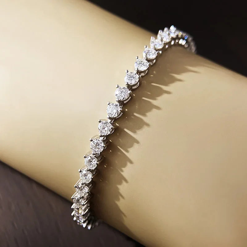 3 Claw Moissanite Tennis Bracelet 3mm GRA Certified Diamond Bracelet Chain s925 Sterling Silver Bracelets for Women Man