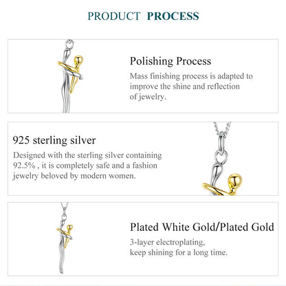 Real 925 Sterling Silver Hug Embrace Pendant Necklace Silver Gold Two-tone Mom & Child Pendant Family Gift  Mom Jewelry