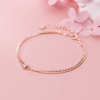 Real 925 Sterling Silver Luxury Double Layer Single Diamond Box Chain Bracelet for Women Fashion Bracelet Fine Jewelry