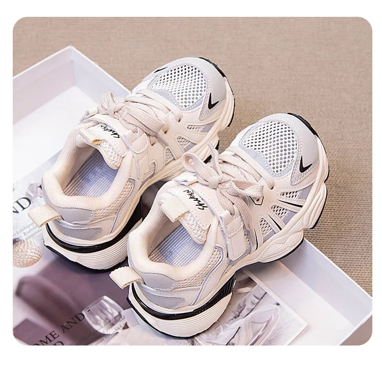 Spring and Autumn Children Sports Shoes Unisex Kids Sneakers Mesh Upper Breathable Basketball Shoes Tennis Casual Flats Footwear