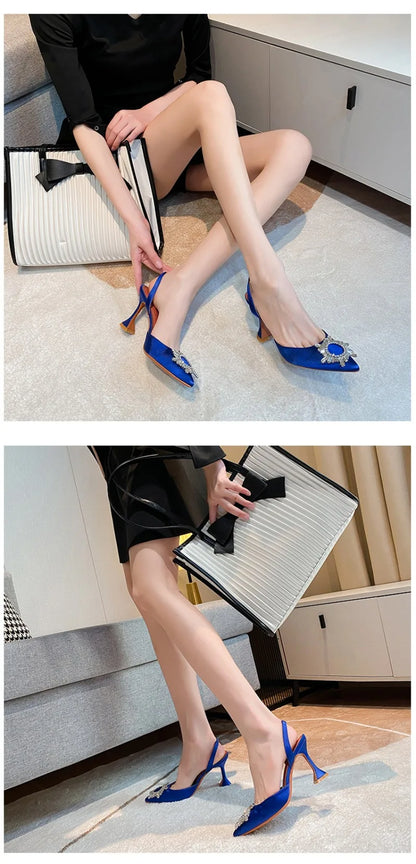 Women's Sandals 2026 New Sun Button Water Diamond Pointed High Heels Fashionable Banquet Wine Glass and Baotou Sandals