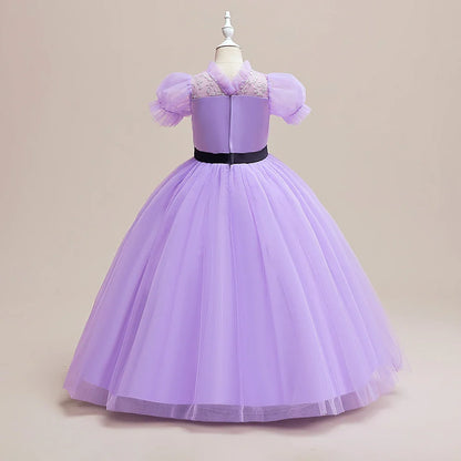 Summer Bridesmaids Party Girl Dresses Elegant Short Sleeve Birthday Princess Dress For Girl Tulle Wedding Prom Evening Customes