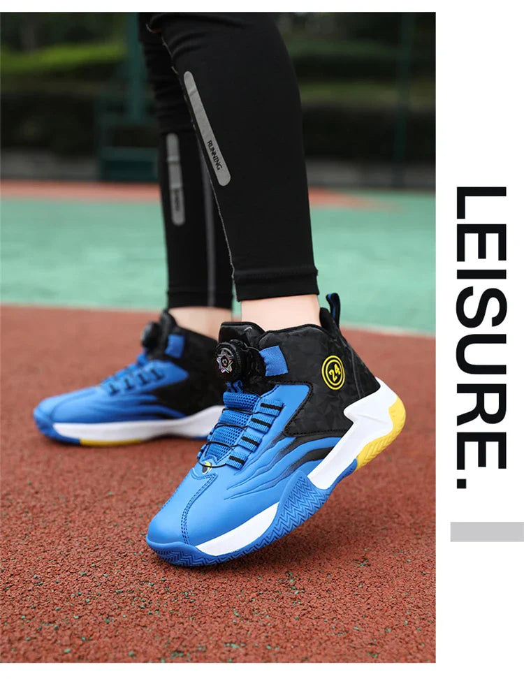 Kids Basketball Shoes Boys Rotary Buckle Sneakers Non-slip Child Trainer Basket Shoes Outdoor Children Sport Running Footwear