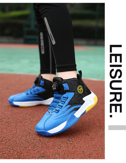 Kids Basketball Shoes Boys Rotary Buckle Sneakers Non-slip Child Trainer Basket Shoes Outdoor Children Sport Running Footwear