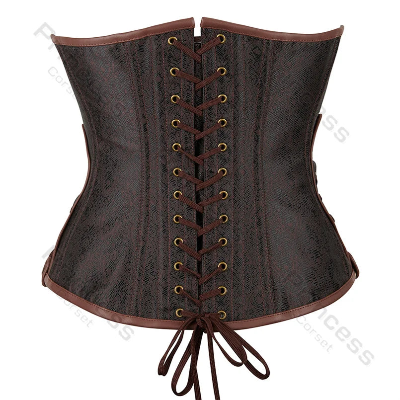 Steampunk Corsets for Women V-neck Gothic Corset Jacquard Corset Vest Cosplay Costume Pirate Corset Brown Black