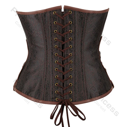 Steampunk Corsets for Women V-neck Gothic Corset Jacquard Corset Vest Cosplay Costume Pirate Corset Brown Black